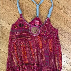 Free People Pink, Gold embellished boho tank top size M